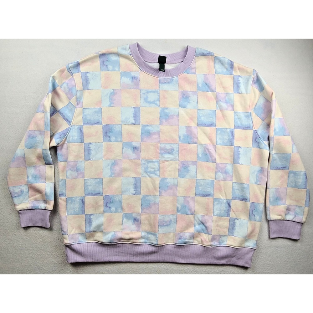 Wild Fable Womens Sweatshirt Small Pastel Checkerboard Crewneck Pullover Top